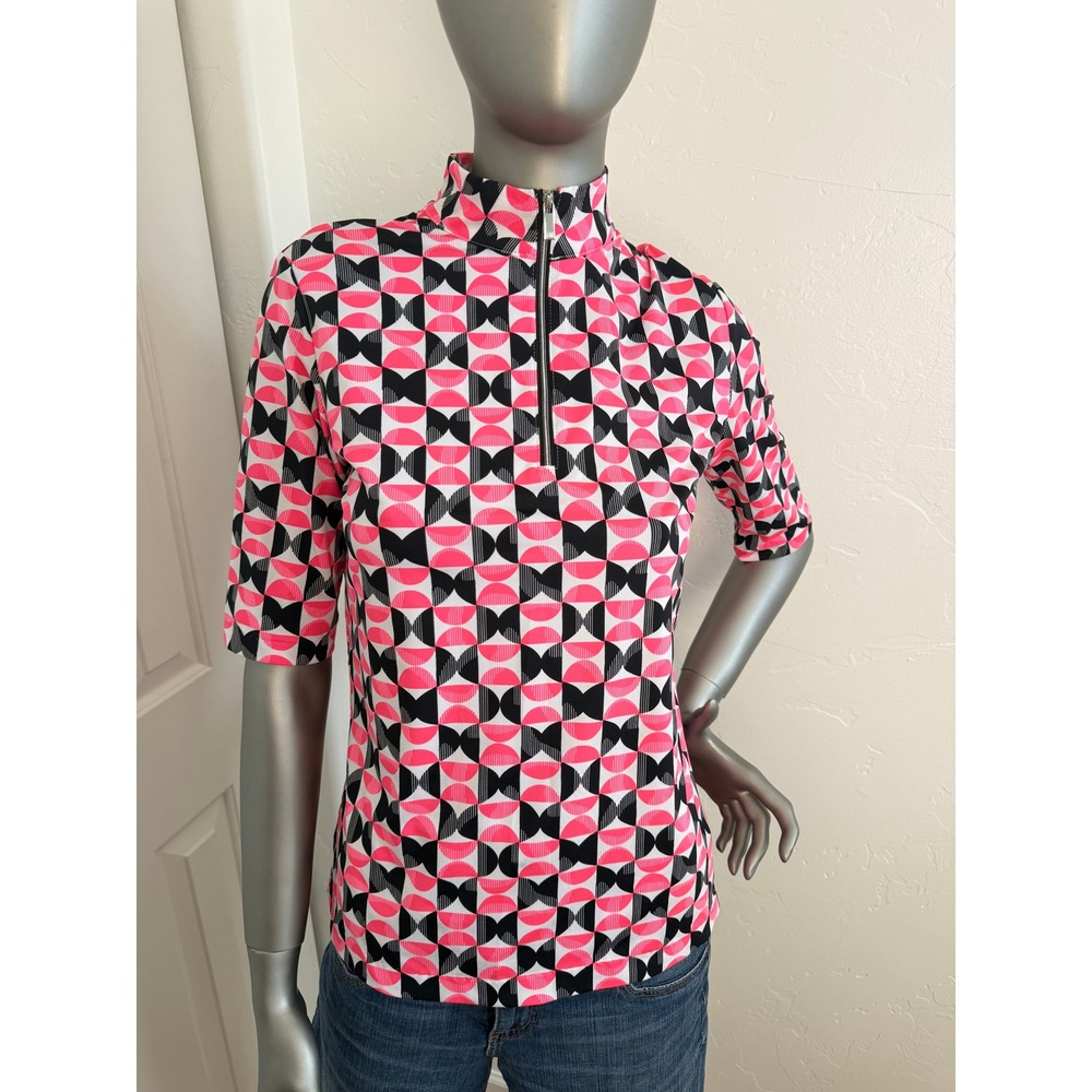 Tail Activewear Camari Short Sleeve Golf Top Pink Rendezvous Geometric 1/4 Zip‎